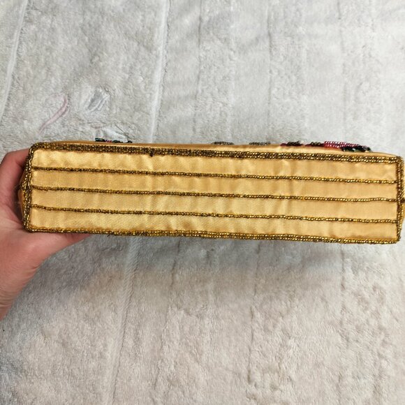 Beaded Butterfly Evening Clutch | Gold Satin Sequin Formal Bag | Whimsigoth - Picture 2 of 9